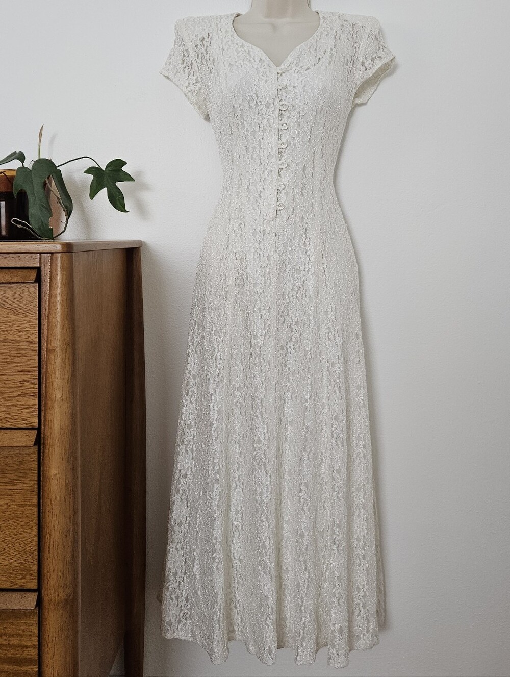 vtg cream lace 90s y2k grunge cottage boho indie urban goth beachy midi dress
